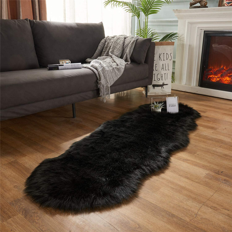 Dreu Black Shag Area Rug, Nouveauté 2 pi x 6 pi