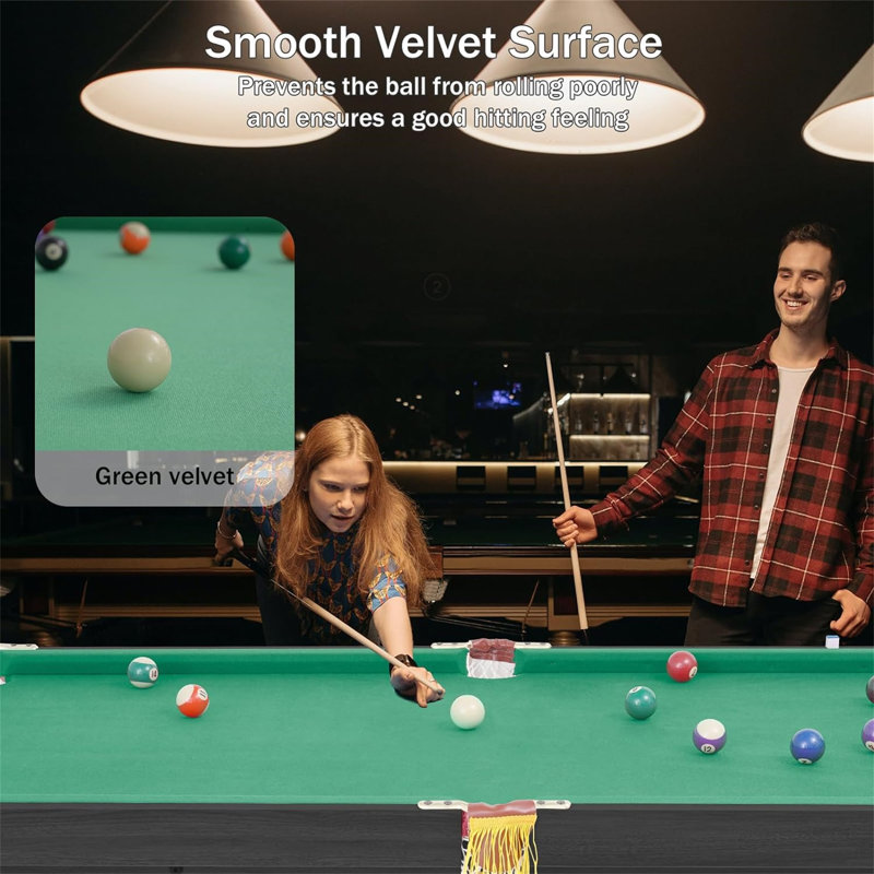 Portable Pool Table RayChee 54' Bumper Pool Table with Leg Levellers, Green/Gray Wood