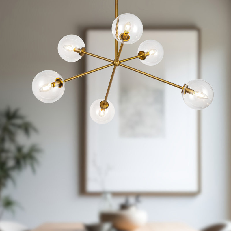 Lustre moderne 40 lumières 6 lumières Learco, Doré vieilli