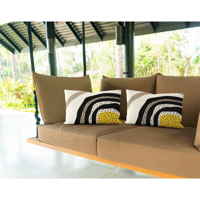 Coussin décoratif intérieur / extérieur en polyester filé Willow, Jaune / blanc cassé / beige / noir