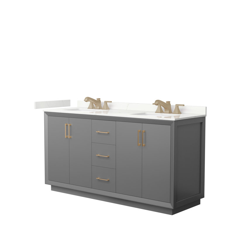 Strada 66'' W Double Vanity, Dark Gray, Giotto Quartz, Brushed Nickel