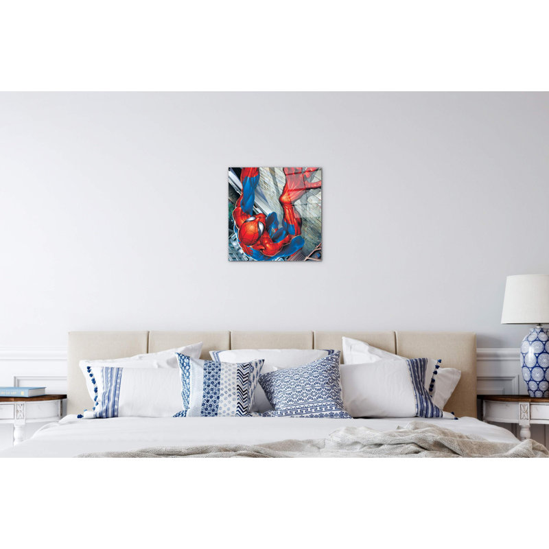 Comics Spiderman Climbing by Art Studio 58x58 Cm Frameless Panel Lightweight Ready to Hang, CrystalArt