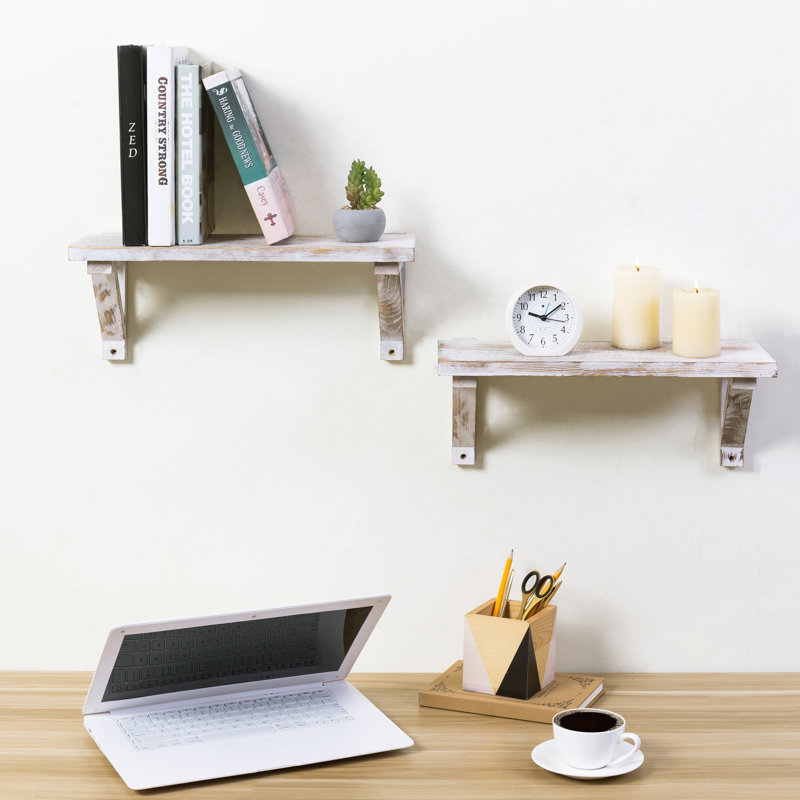 2 Piece Solid Wood Floating Shelf, White