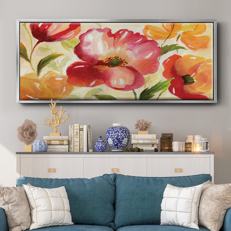 Jardin Rouge- Framed Canvas, 8" H x 20" W