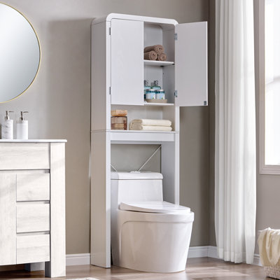 Apollo Modern 69" Tall Freestanding Bathroom Cabinet, Manufactured Wood Freestanding Over the Toilet Storage Cabinet with Adjustable Shelf & Open Shelf,Curved Profile Design