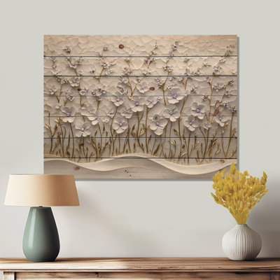 Pure Wildflower Cream Horizons - Wildflowers Wood Wall Decor - On Natural Pine Wood