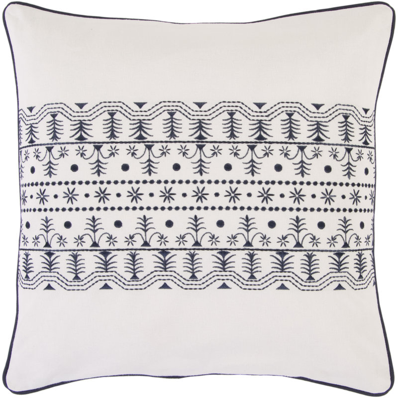 Floral Cotton Throw Pillow, Ivory, Down