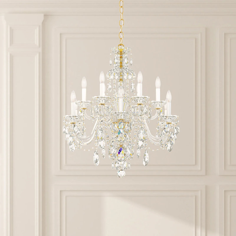 Sterling 12 - Light Glass Chandelier, Silver, Chinese (K9), 120 V