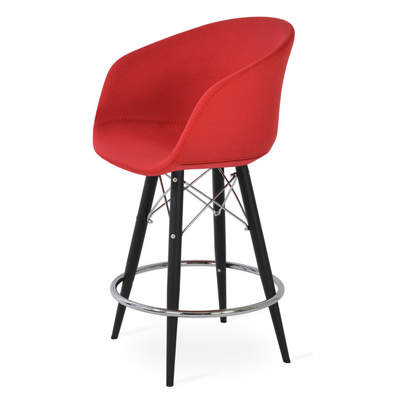 Tabouret de bar & short Tribeca, Petit tabouret (siège d'une hauteur de 23 po), Similicuir noir, Laine argentée