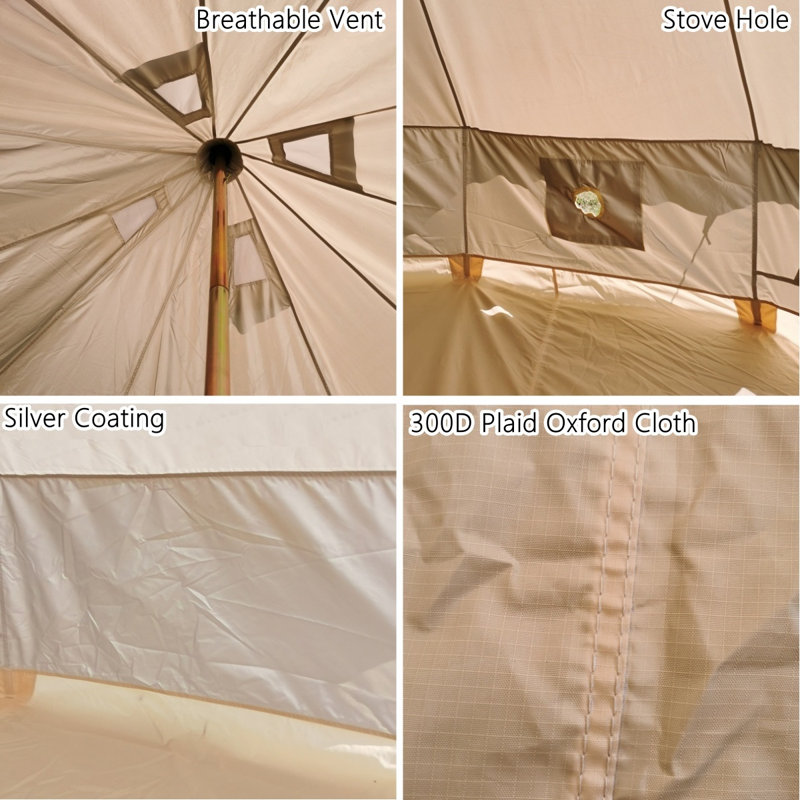 Yourte extérieure en tissu Oxford 300D de 4 m avec plancher intégré, tente cloche de 4 m pour 3 à 5 personnes, style safari de glamping