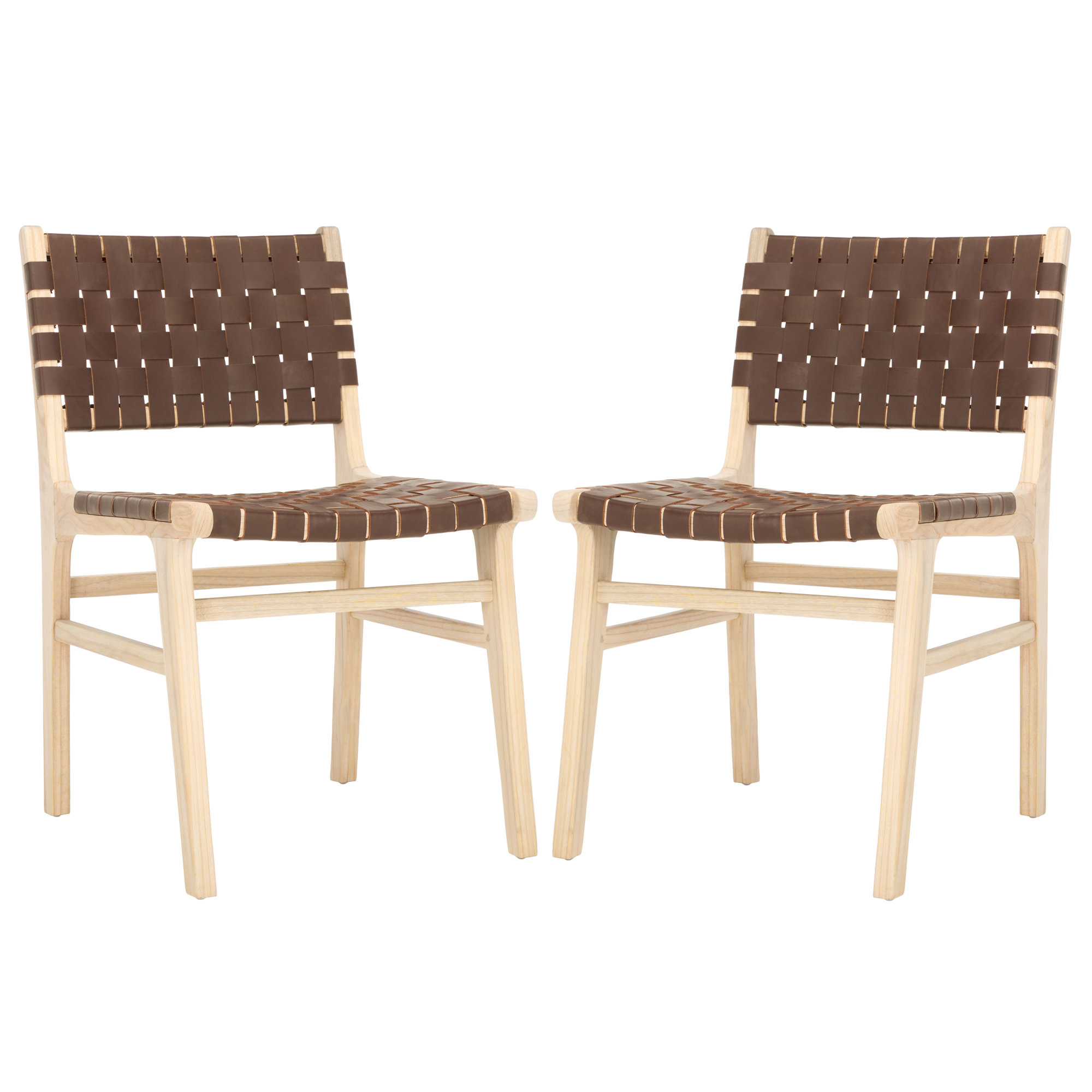 Alston Woven Leather & Solid Wood Dining Chair, Cognac/Light Natural