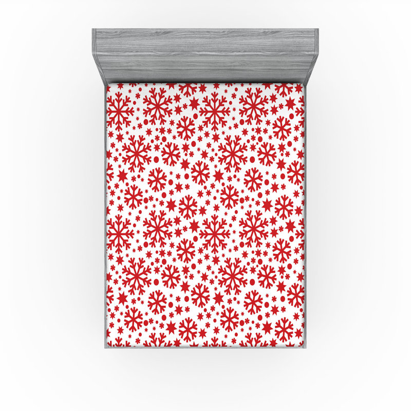 Ambesonne Fitted Sheet 2-Pack, Full Fitted Sheet, Red/White Floral 1