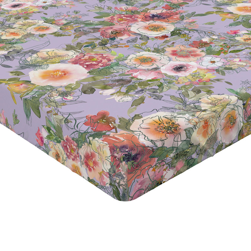 Drap-housse Ambesonne, Drap-housse de taille simple, Lavande pâle, multicolore / floral