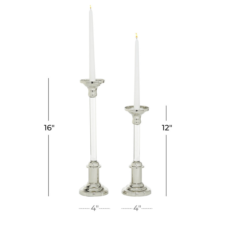 Elegant Silver Aluminum 15.6'' Tabletop Candlestick Pair