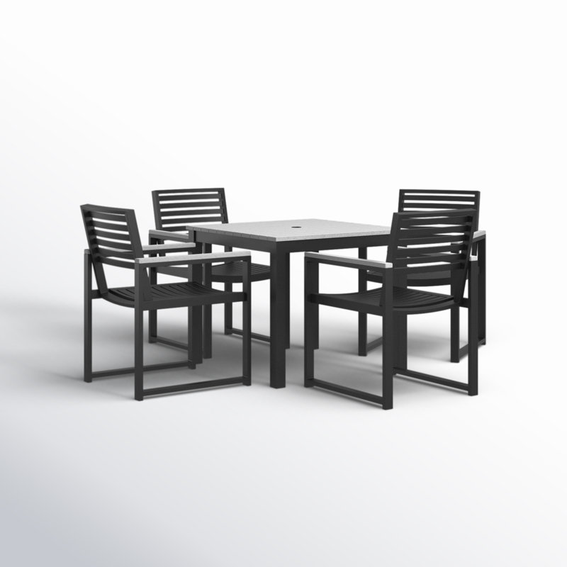 Ensemble repas de patio pour 4 personnes avec table carrée Townsend, Blanc