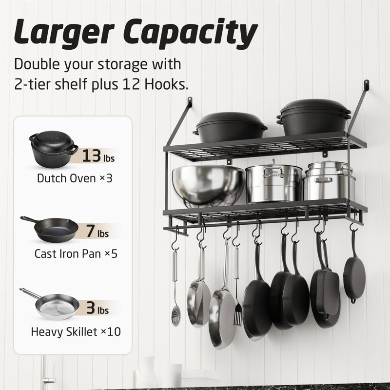 Iron Wall Mounted Pot Rack, Black