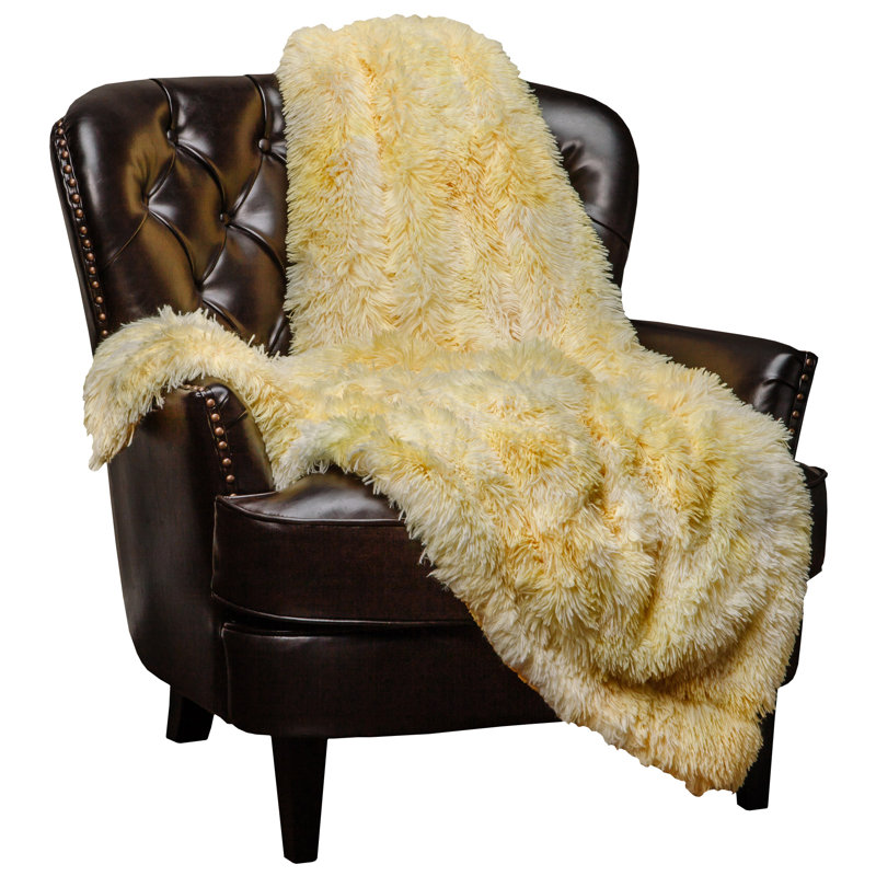Couverture en fausse fourrure , L 50 po x L 65 po, Jaune