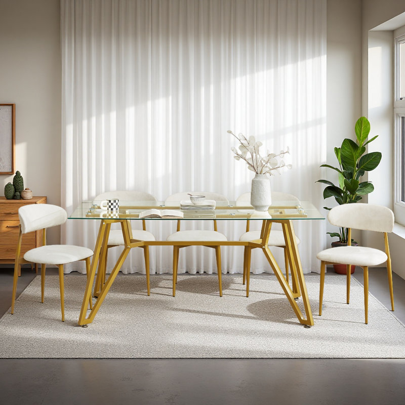 70.9-Inch Rectangular Glass Dining Table, Suitable For 1-8 People, Modern Style Home Kitchen Dining Table, Equipped With Sturdy Metal Table Legs,Suitable For Dining Room,Living Rooms, Offices
