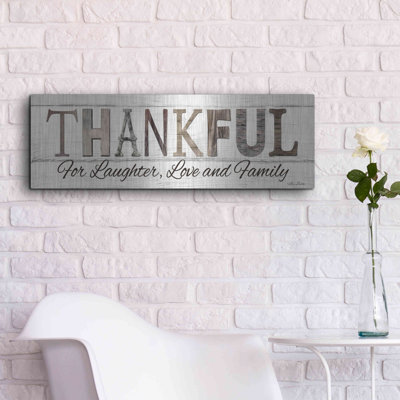 «Thankful for Laughter, Love and Family» par Lori Deiter, art mural en métal, 36 po x 12 po