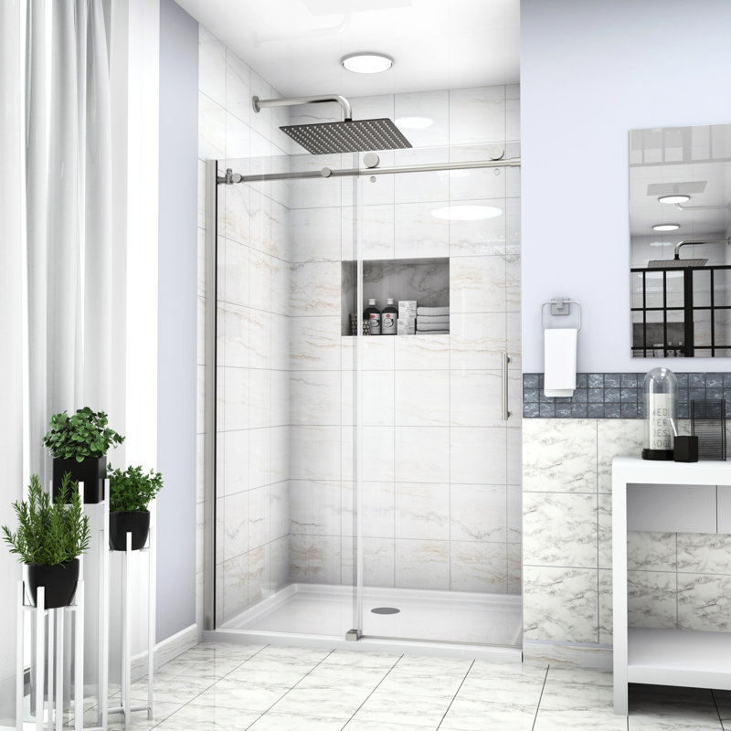 Enceinte de porte de douche l 48 po x H 76 po en nickel brossé - verre trempé, quincaillerie de transformation de salle de bain, base à utilisation durable vendue séparément 48 po x 76 po