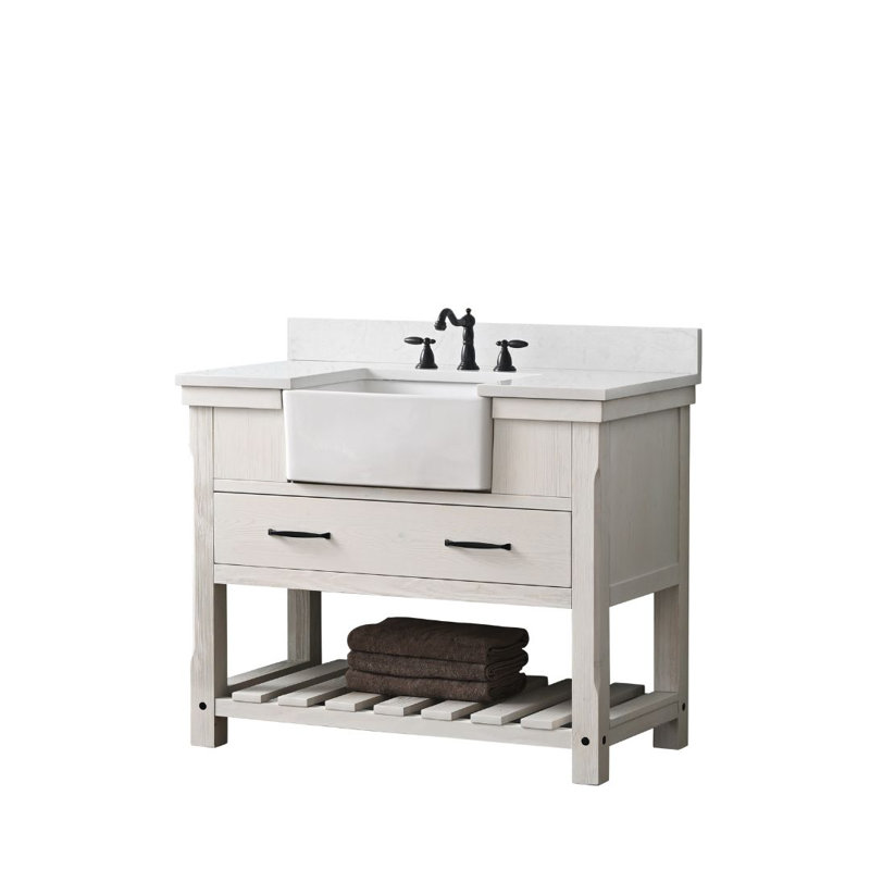 Meuble-lavabo simple 42 po Curiel, Blanc délavé