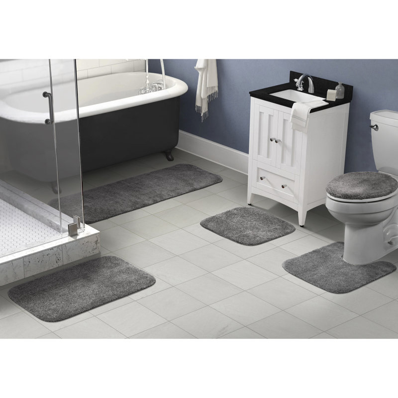 Mccluney Ultra Soft Traditional Nylon 5 Piece Bath Rug Set with Non-Slip Backing, Gray
