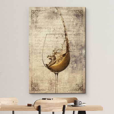 Rustic Bevera " Wine Splash In Glass On Vintage Letter Background Gallery Wrap Modern Home Decor "