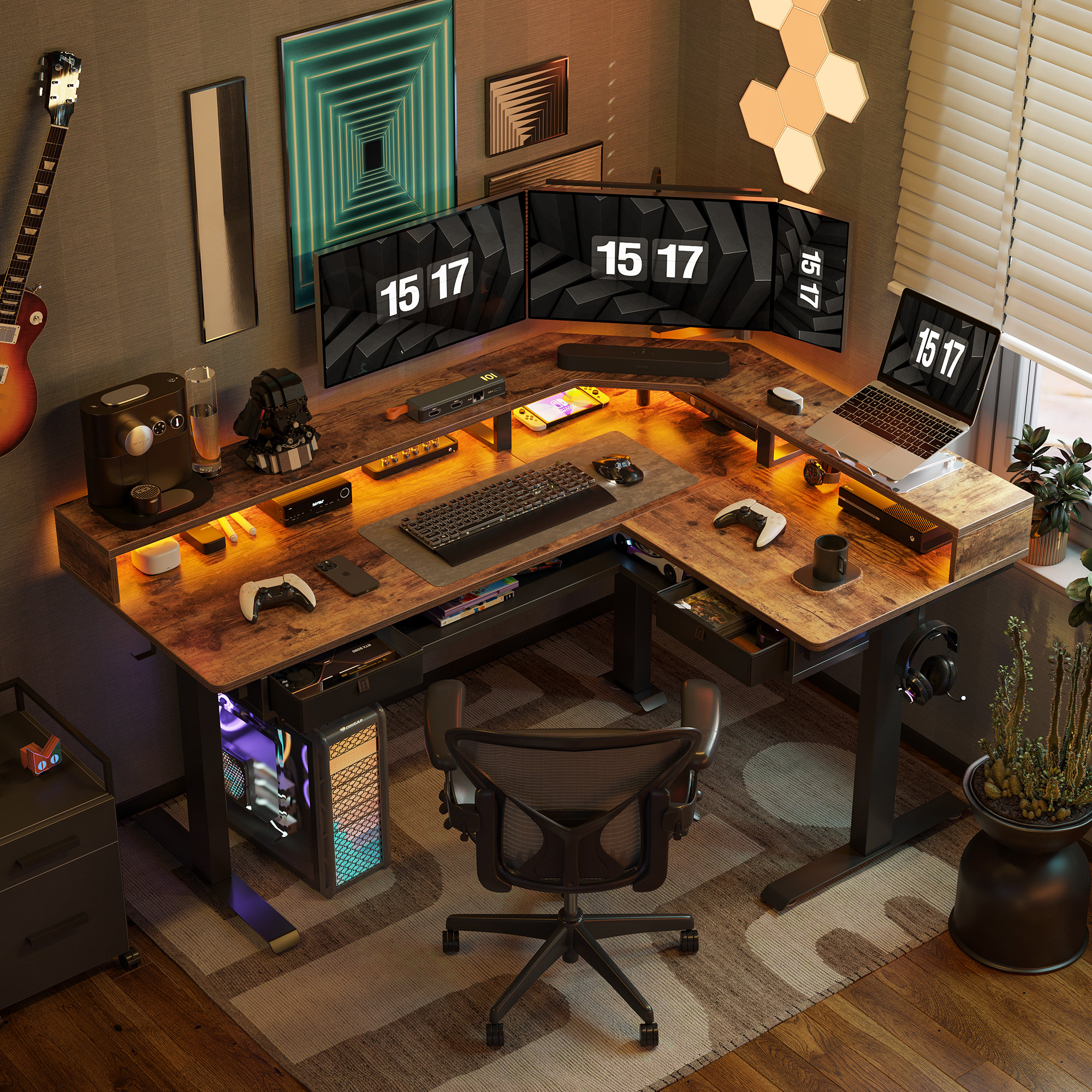 FEZIBO L-Shaped Standing Desk V2 Home Office Studying Gaming