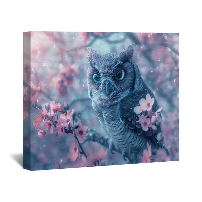 Hibou encadré sur toile, H 20 po x l 30 po x P 3 po