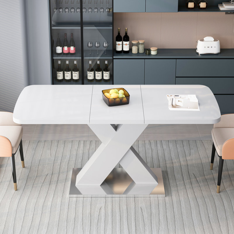 Table de salle à manger moderne Hine, Pure White, Blanc pur