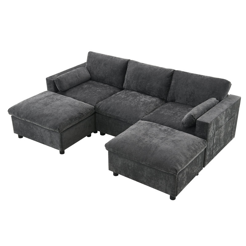 Canapé modulaire 86,5 po Chenille, Chenille grise foncée