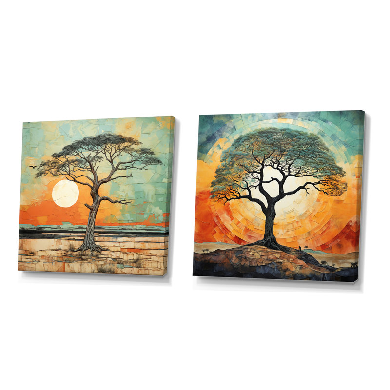 Désert africain arbre survivant I - arbre africain, ensemble de 2 impressions sur toile, Toile tendue