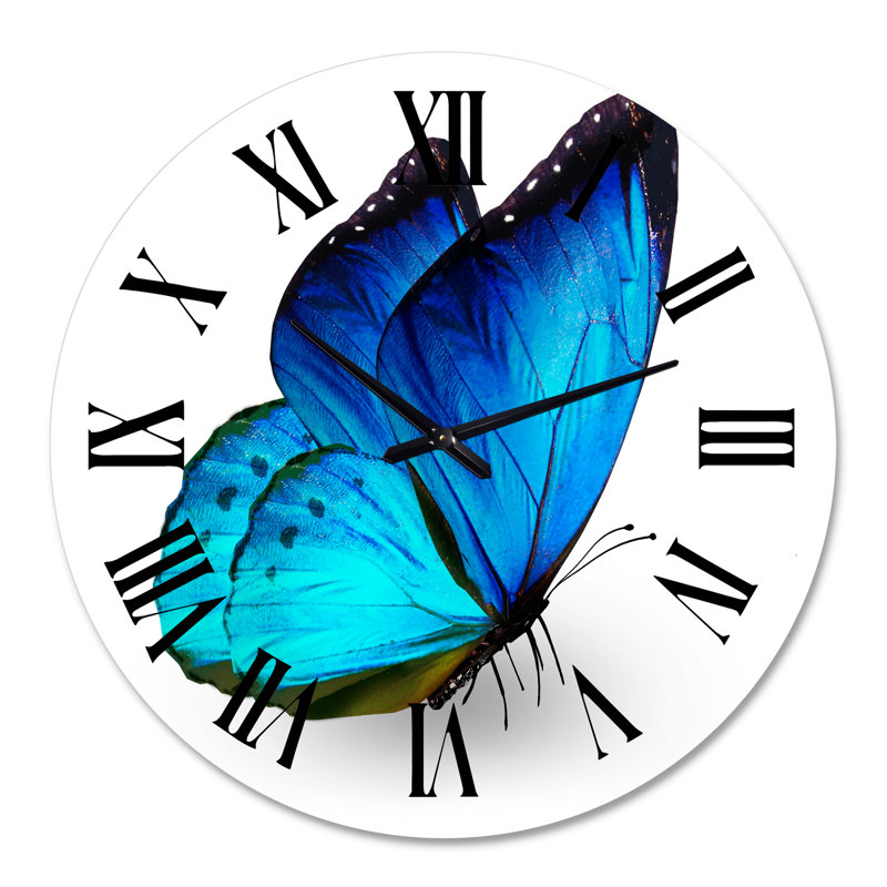 Vibrant Blue Butterfly - Modern wall clock, 29" H x 29" W x 1" D