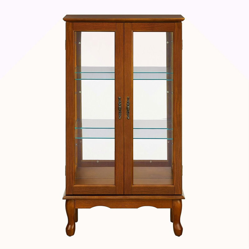 Cabinet Curio avec tablettes réglables et panneau arrière en miroir, portes en verre trempé (3 niveaux) (ampoule E26 non incluse)