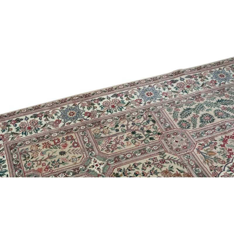 Tapis unique en laine noué à la main 6 pi x 9 pi nouvel âge vert / ivoire / beige
