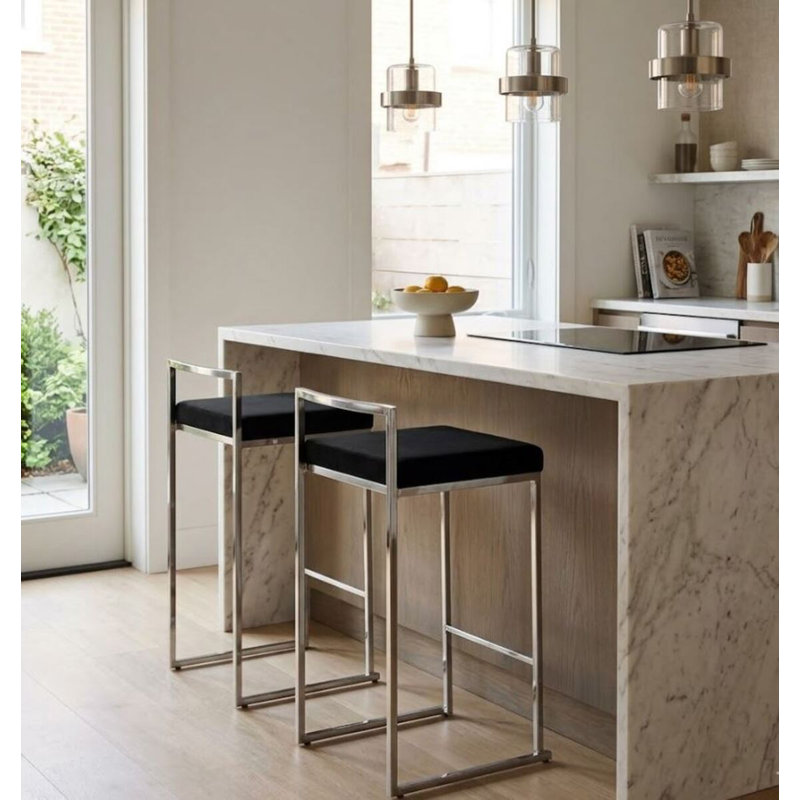 Folklore Vegan Leather Stool, Chrome, Black