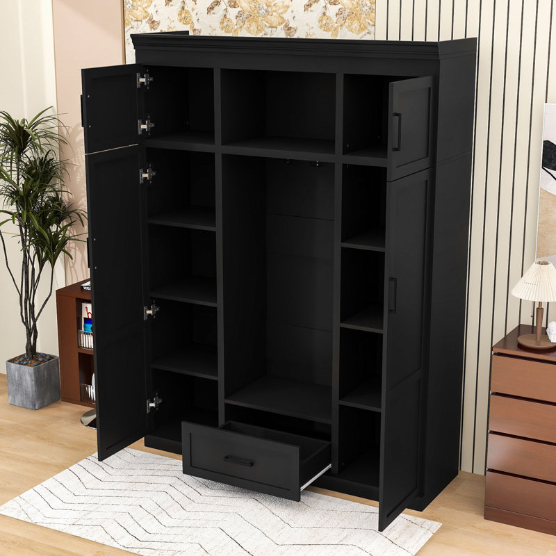 Modern Hall Tree with Ample Storage and Adjustable Shelves, Black