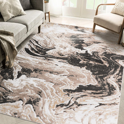 Tapis 5x7 L.brown, résistant aux taches et ne peluche pas, motif abstrait élégant pour chambre, salon, salle à manger, idéal pour la décoration de votre bureau à domicile.