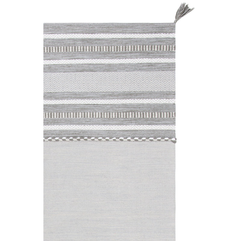 Tapis gris / ivoire en coton tissé à plat à la main Cumberland, Rectangle 9 pi x 12 pi