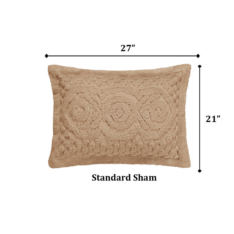 Taie décorative Heirloom 100% coton chenille touffeté standard, conception en médaillon, housse de coussin décorative douce et respirante, certifié OEKO-TEX, lavable à la machine, toutes saisons, 21 po x 27 po, brun clair