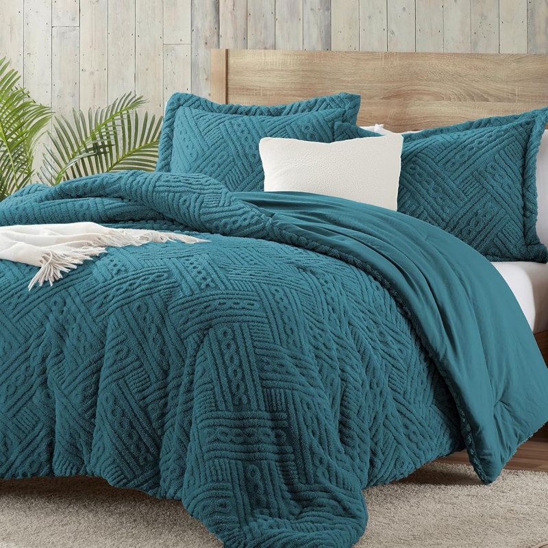 Fluffy Comforter Set, Fleece Warm Comforter Set for Winter, King Comforter + 2 King Shams, Pink