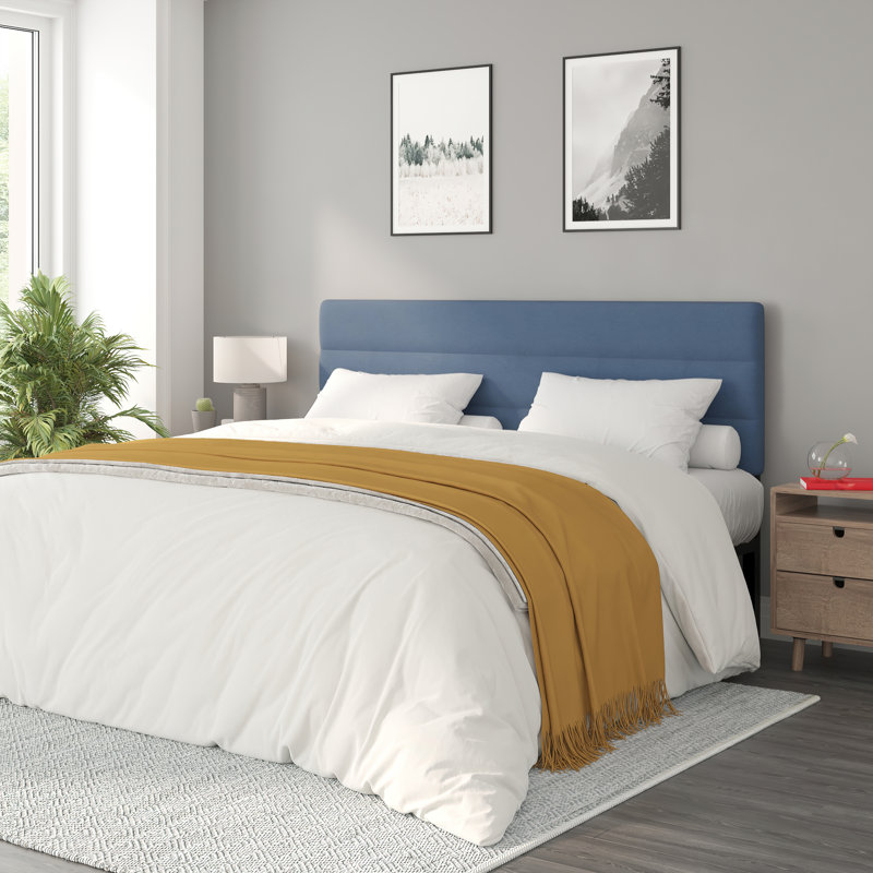 Channel Stitched Upholstered Headboard, Adjustable Height from 44.5" to 57.25", Blue, King