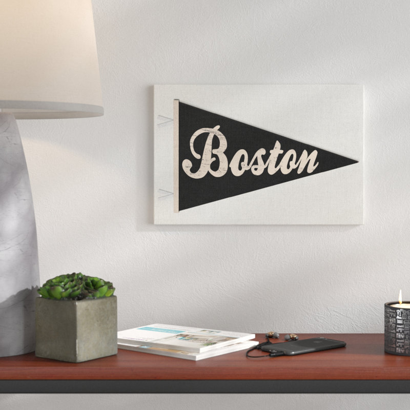 «Boston Pennant Black» par Daphne Polselli - reproduction d'art textuel, H 24 po x l 30 po x P 1,5 po, Toile tendue