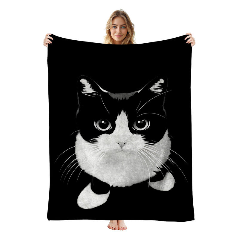 Jeté JYK, L 30 po x l 40 po, Chat noir et blanc