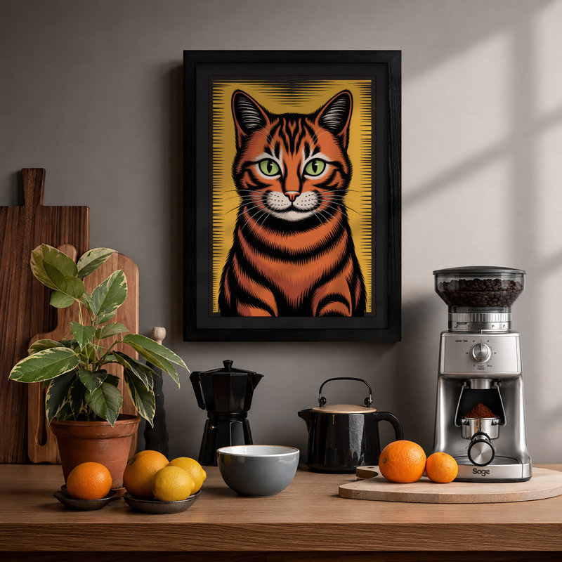 Watchful Tabby Graphic Art - Framed Print, A2 - 59.4 x 42.0 cm, Black