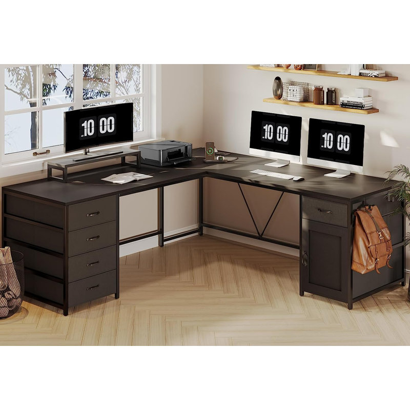 63“ W L Shaped Desk, Black