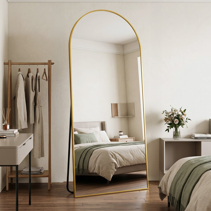 Arched  Metal Oversized Full-Length Mirror, Gold, 76" x 34"