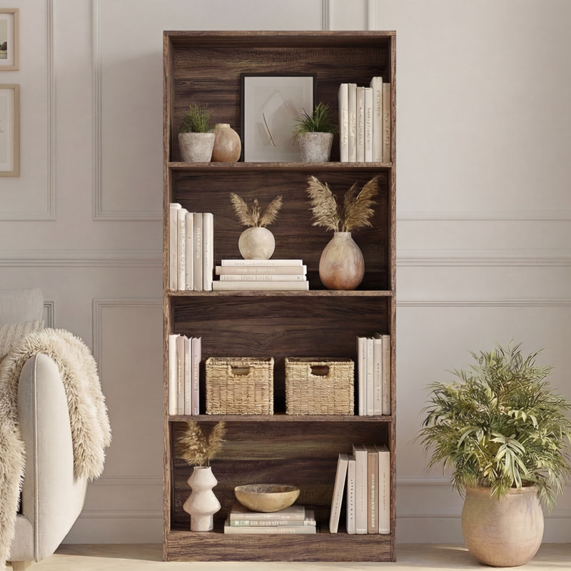 Bookcase with Shelving & Storage Display Bookcase Organizer For Home Office Living Room & Bedroom , Walnut