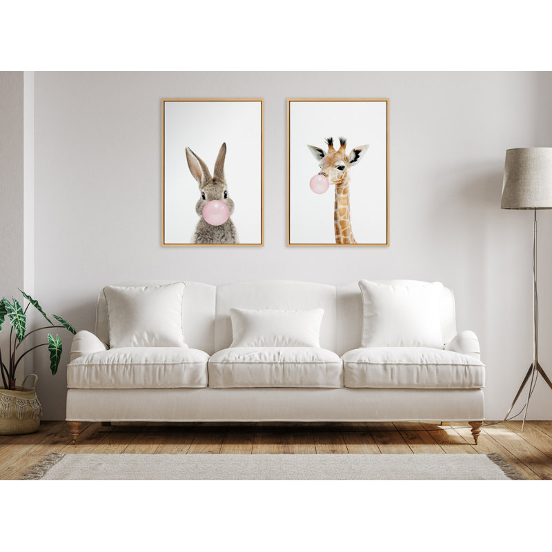Bubble Gum Bunny by Amy Peterson Framed Canvas Wall Art Print, Natural, 24" H x 18" W
