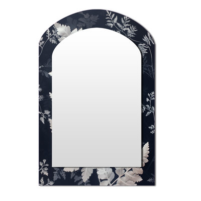 Fougère botanique blanche et blanche - miroir décoratif à arche florale sur métal